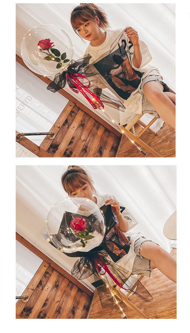 网红玫瑰花波波球发光透明带灯告白