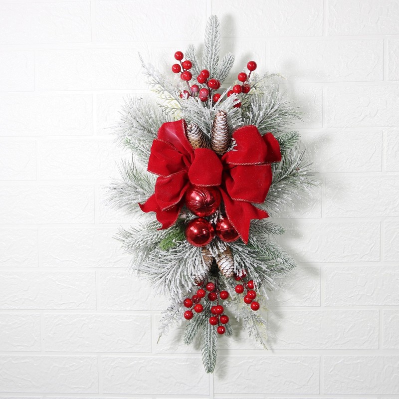縦鴻クリスマス装飾階段花輪赤い蝶ネクタイ魚鱗松ベリー装飾クリスマス植毛ペンダント|undefined