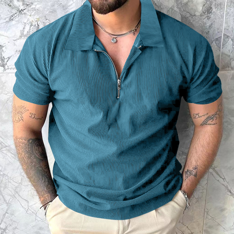 Independent website cross-border e-commerce European and American new summer solid color polo shirt t-shirt short sleeve T-shirt men's zip-up polo shirt T-shirt men's