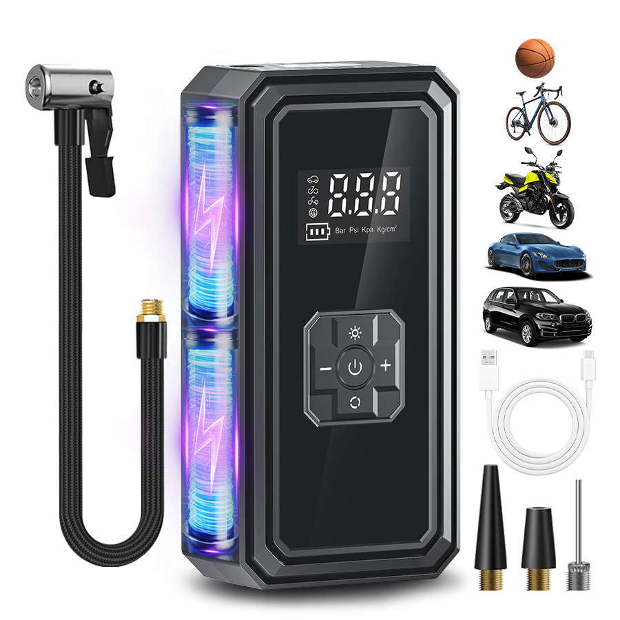Qìchē – Portable Car Air Hava nasosu - classic-black-cordless-air-pump-digital-display