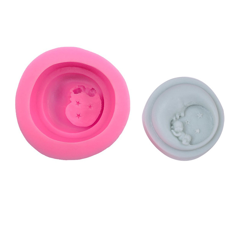 Niños sobre la Luna forma fondant molde de silicona jabón chocolate coche aromaterapia yeso