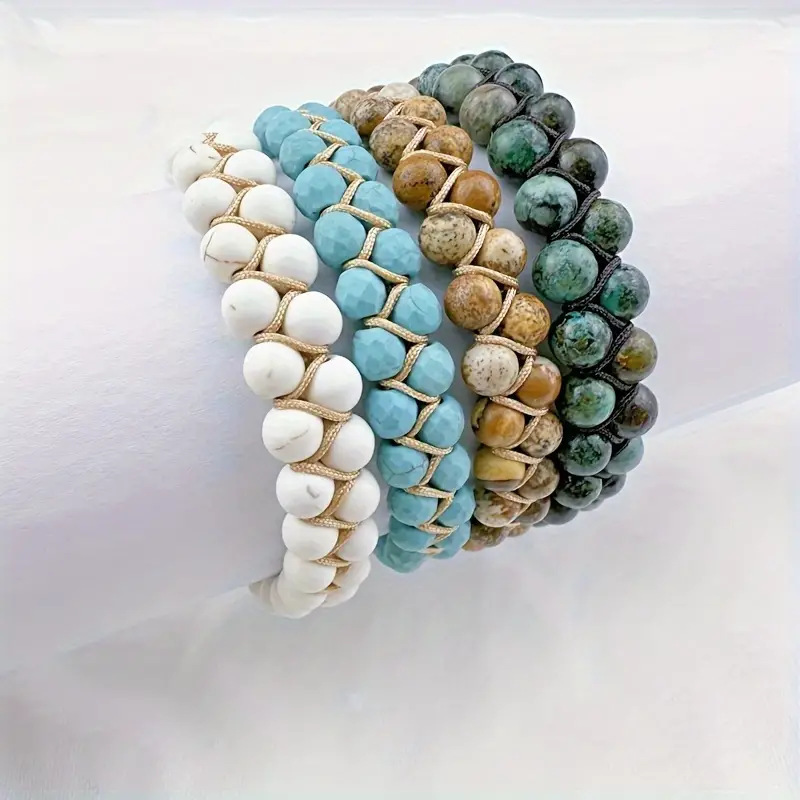 Amazon new 6mm African turquoise beaded bracelet hand-woven double layer stone winding yoga bracelet