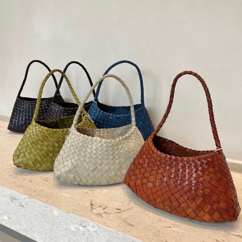 トップ層牛革手編みバッグdragonフランス真皮シングルバッグ腋の下バッグ高級感百合復古バッグ|undefined
