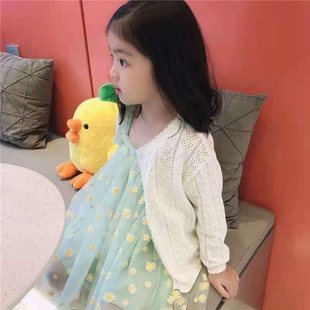 Girls Baby Children's Cardigan Spring and Autumn Baby Thin Seven-point Sleeve Hollow Shawl Cotton Jacket