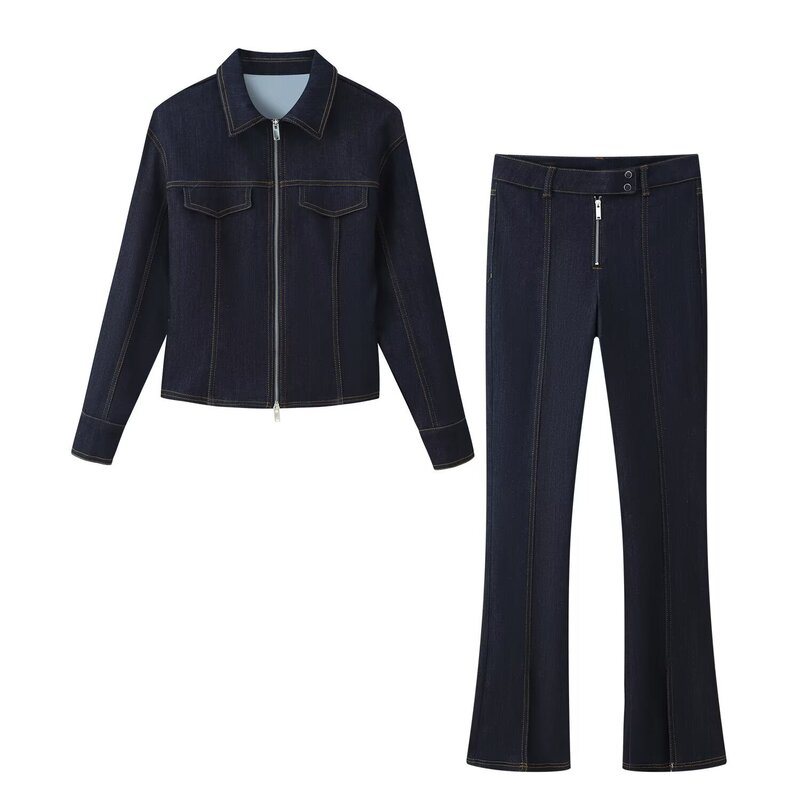 Cross-Border European and American Fashion Aliexpress Hot-Selling Slim-Fit Denim Jacket + Pants Set