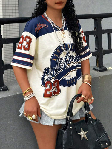 European and American summer women's personalized trendy street-style loose printed T-shirt short sleeve