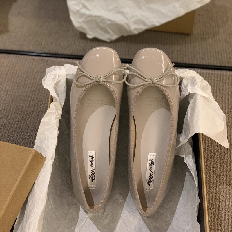 Evening Breeze Bowknot Shallow Flat Red Women's Shoes 2025 Spring/Summer New Patent Leather Ballet Shoes Maternity Shoes