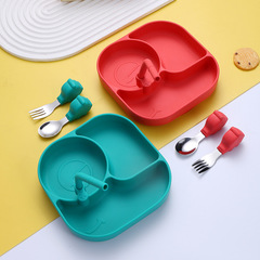 硅膠餐盤嬰幼童餵養硅膠一體式分格餐盤寶寶輔食分格吸盤兒童餐具