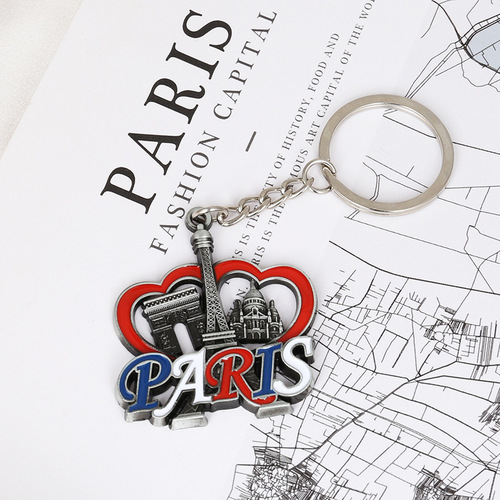 Cross-border French Paris key ring charm zinc alloy oil dripping travel commemorative car keychain