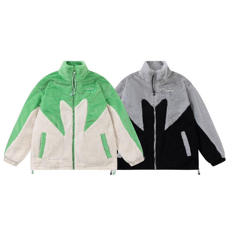 Catálogo de invierno de Europa y América del hip hop de color a juego bordado de lana de cordero abrigo de algodón acolchado de los hombres de la marca de moda de la calle BF estilo perezoso abrigo caliente