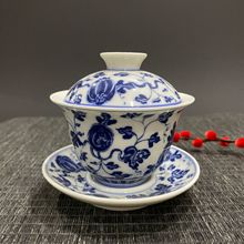 茶具三才盖碗景德镇青花瓷器缠枝莲功夫茶泡茶器釉下彩茶碗仿古釉