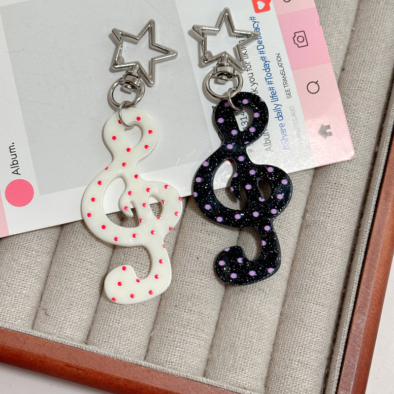 Korean-Style Vintage Sweet Polka Dot Stripe Star Musical Note Keychain Phone Charm DIY Bead Accessories Pendant