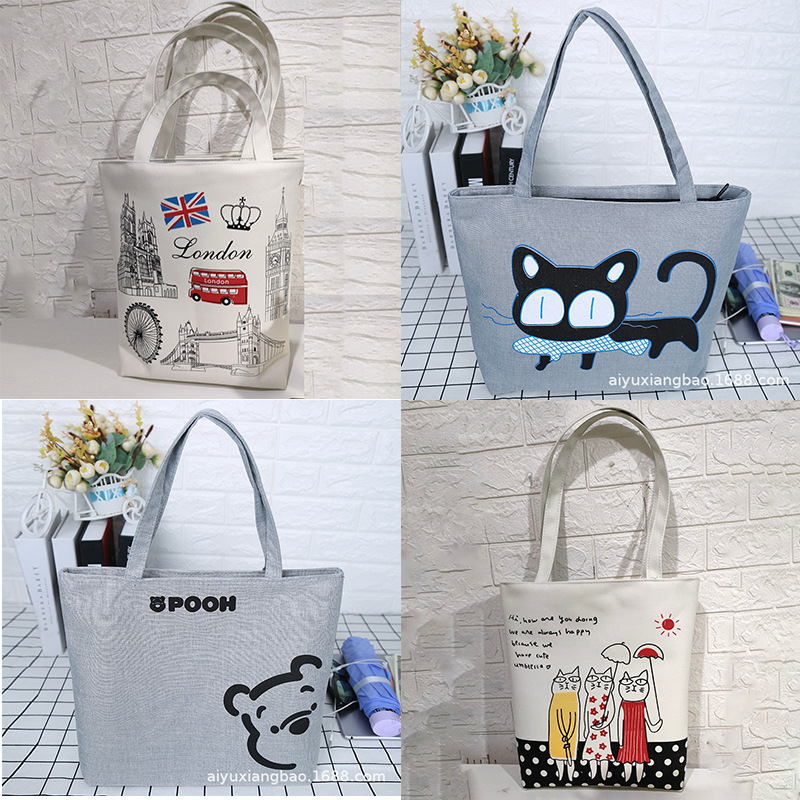 Wholesale Cartoon Canvas Bag, Simple Student Class Portable Shoulder Bag, Simple Single-Sided Printed Large Capacity Tote Bag
