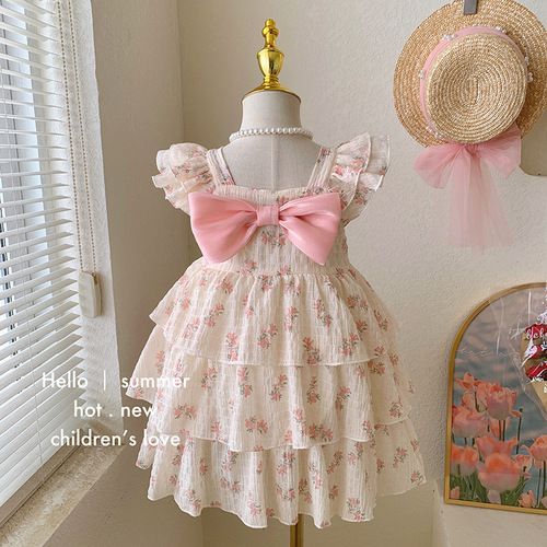 Korean children's clothing girls floral suspender skirt 2024 new summer style cake skirt children's small fresh dress