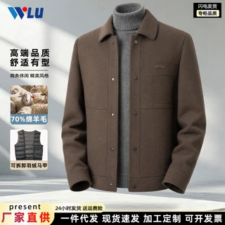 现货双面呢工装夹克男秋冬加厚羽绒内胆商务休闲短款羊毛呢子大衣