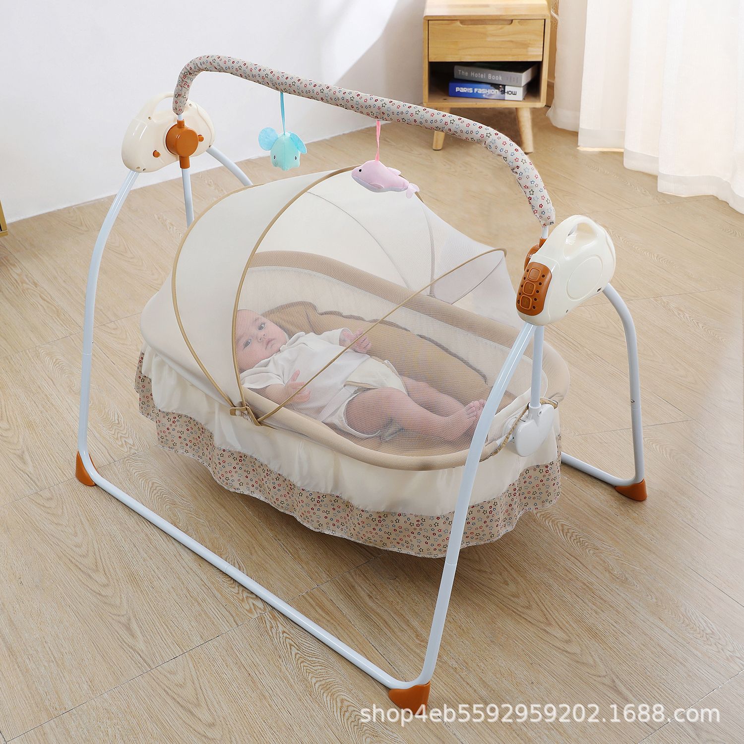 Baby Rocker Electric Cradle Bed Multifunctional Foldable Baby Cradle Enlarged Sleep-Inducing Rocker with Bottle