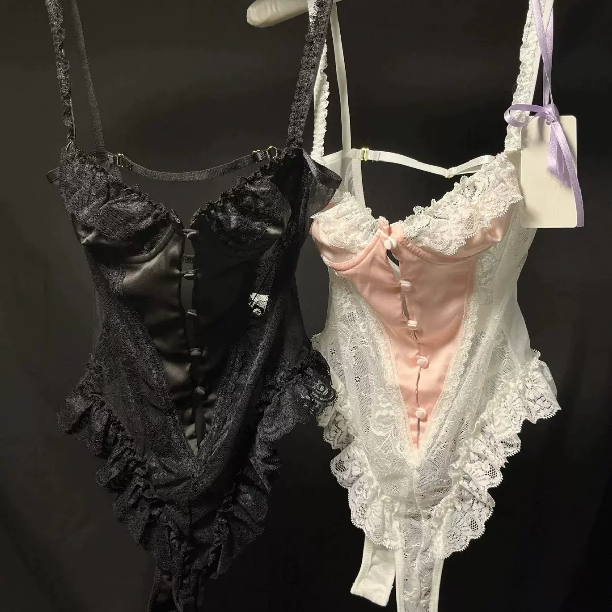 性感情趣内衣法式塑身连体新款纯欲小胸聚拢蕾丝花边睡衣制服诱惑