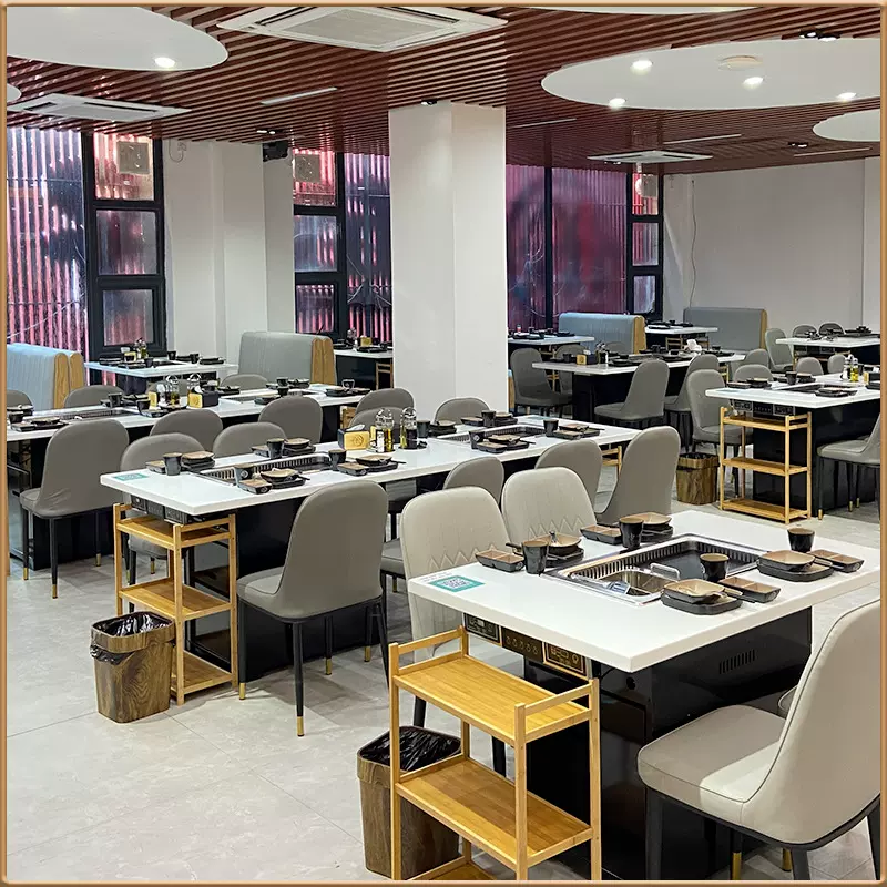 烤涮一体火锅桌自助烤肉桌椅商用火锅店店大理石岩板电磁炉