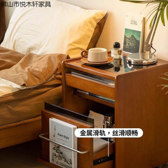 橡胶木实木床头柜复古卧室置物柜移动收纳小户型中古超窄床边柜