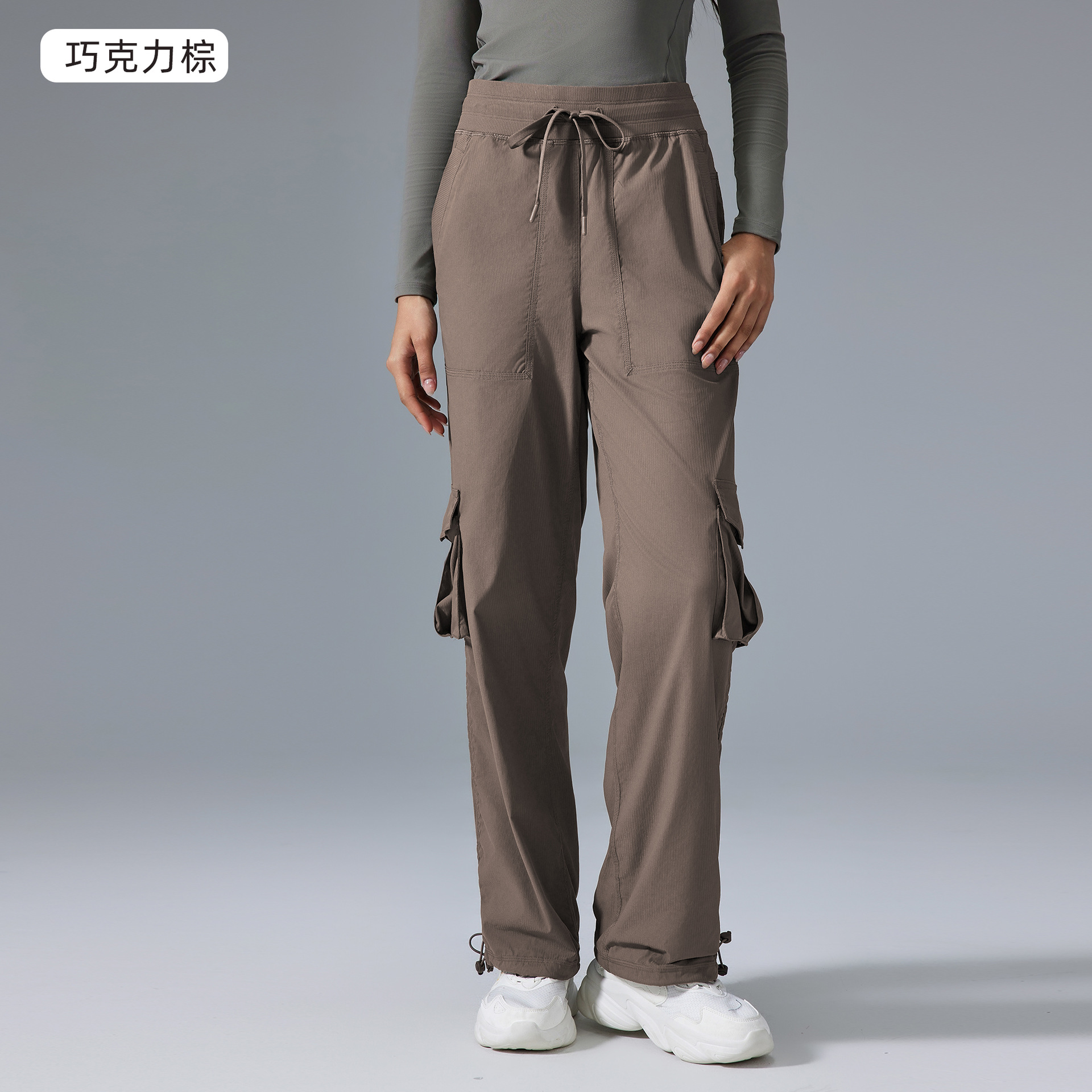新型アウトドアランニング運動長ズボン軽薄速乾フィットネスパンツ多ポケット広足工装カジュアルパンツD25001
