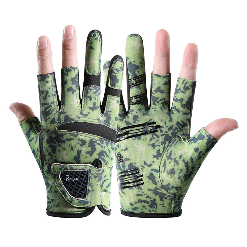 Nuevos guantes de pesca de verano para hombres y mujeres tirar XieLi anti-deslizante transpirable tres dedos fríos guantes de pesca anti-deslizante