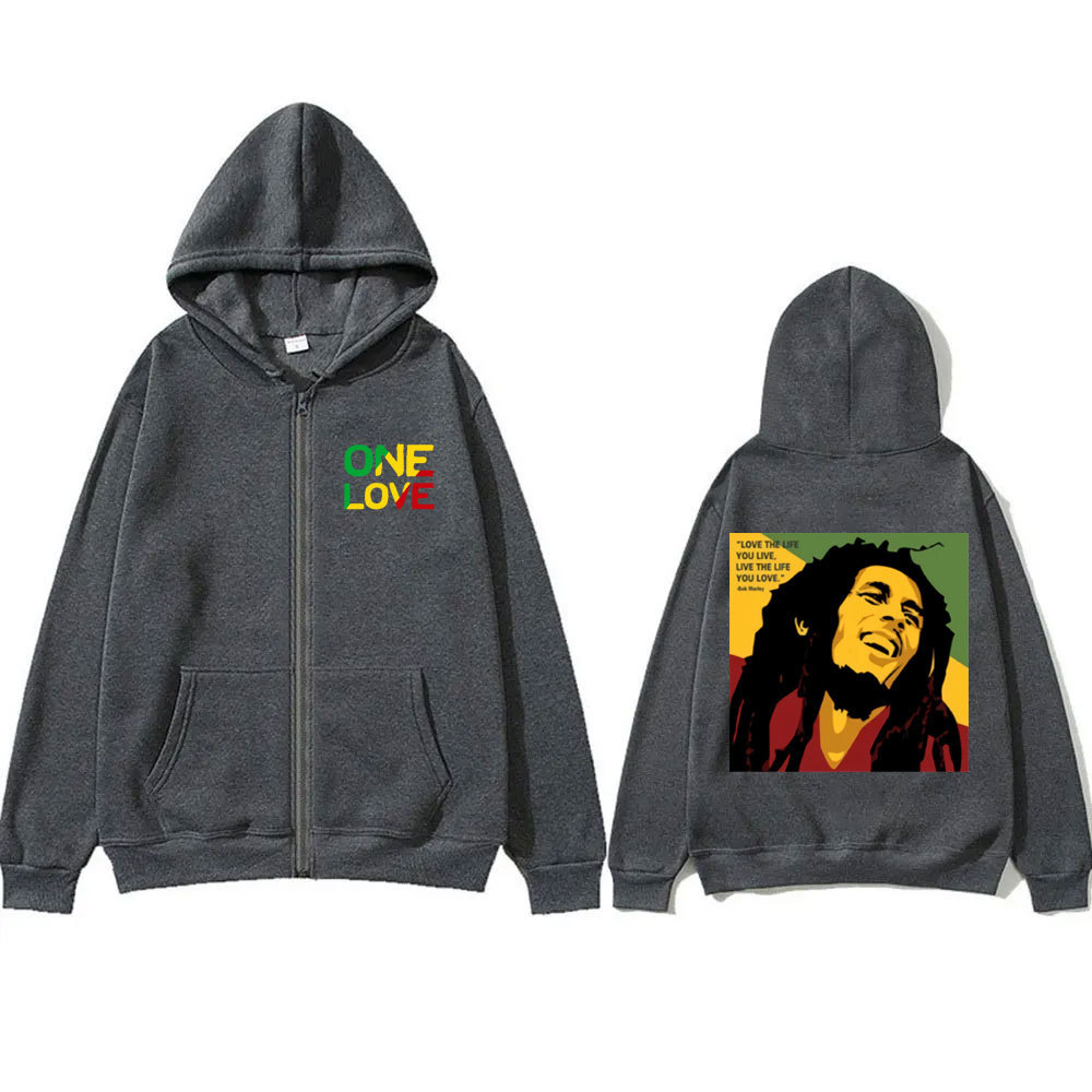 Reggae Originator Bob Marley One Love Graphic Zipper Hoodie