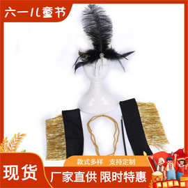 外贸万圣节舞台演出配饰套装 黑色羽毛头箍套装带手套项链魔法棒