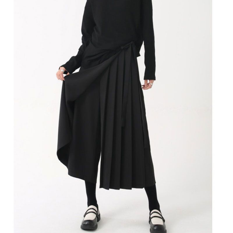 Yamamoto dark draping fake two-piece irregular pantskirt summer pleated loose cropped pants casual wide-leg pants for women Yamamoto dark draping fake two-piece irregular pantskirt summer pleated loose cropped pants casual wide-leg pants for women