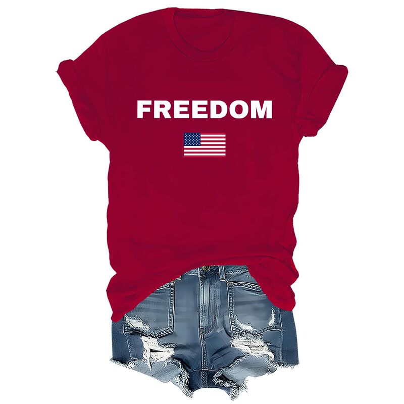 2025年新作 欧米向け輸出 レディーストップス インターネット越境EC アマゾン 国旗プリント コットンTシャツ|undefined