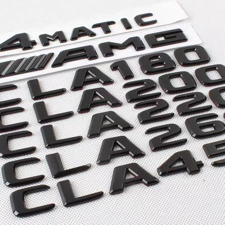 Mercedes-Benz car emblem, CLA200, CLA220, CLA260, modified to CLA35, CLA45S, AMG, black lettering, rear emblem