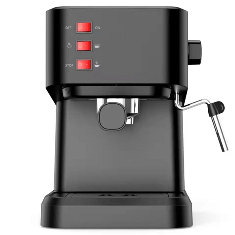 Cafetera pequeña semiautomática de espresso con vaporizador de leche integrado, estándar europeo, para oficina y hogar.