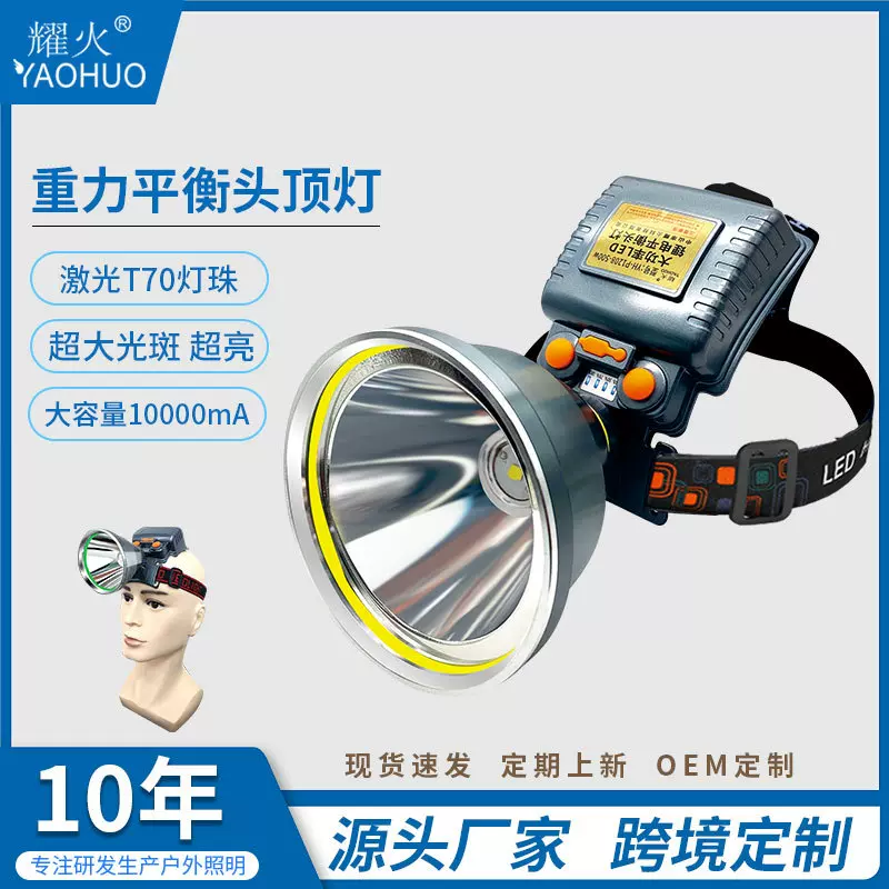 超亮耀火重力平衡头灯 外贸款全铝头大光斑激光炮手电筒 工厂批发