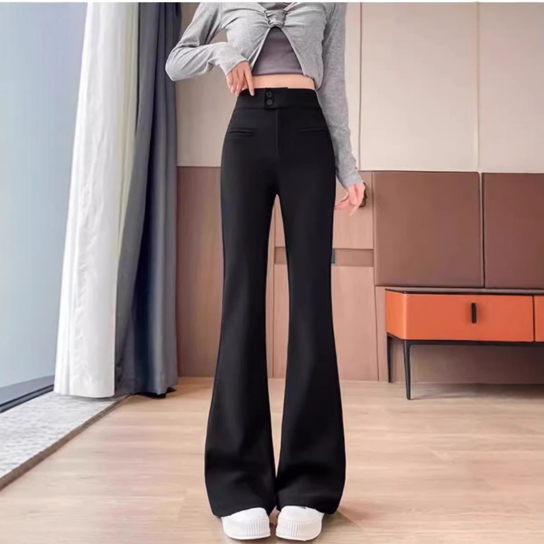 Black Micro La Casual Pants Women's 2025 Spring New Pear-shaped Body plus size High Waist Slimming Fashion Pants