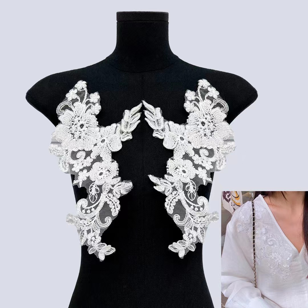 Explosiones fuera de línea en blanco y negro de lujo bordado encaje cuentas de exportación encaje hueco vestido de boda con flores accesorios velo