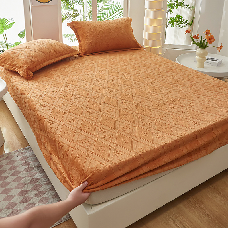 2024 nuevo estilo de terciopelo de leche de terciopelo tallado de color sólido, funda de colchón de funda de colchón