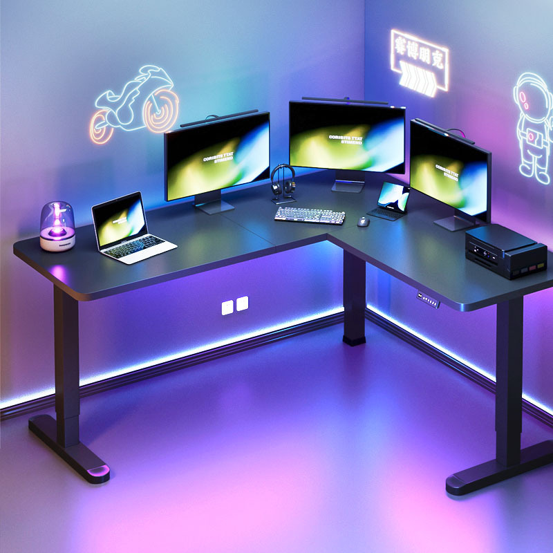 Ergonomic L-Shaped Laptop Desk with Dual Motors for Standing, Electric Height-Adjustable Study Desk Factory