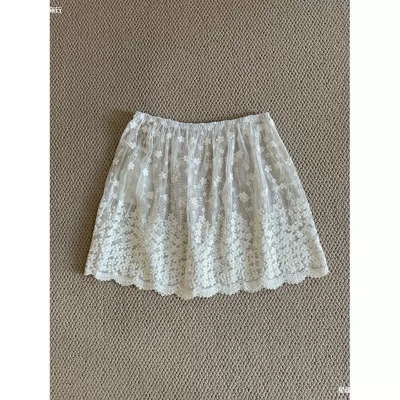 Корейский анти-легкий кружевной занавес для девочек 2025 новая нижняя юбка с дикой вышивкой