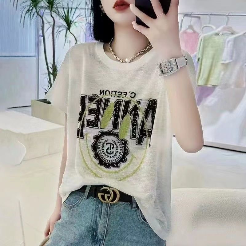 South Korea plus size Fashion Slub Cotton Short-sleeved T-shirt Women's Summer New Western Style Age-reducing Slimming All-match T-shirt