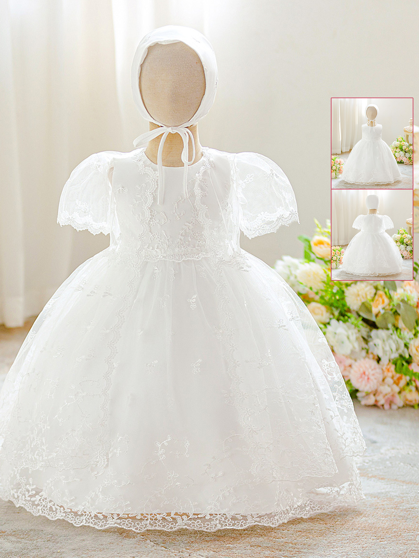 2025 nuevo vestido de lavado para niñas vestido de bebé bordado de encaje vestido de bebé vestido de satén de tres piezas