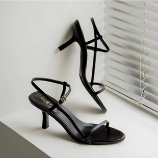 Sandals for Women 2024 New Summer Internet Celebrity Same Style Stiletto One-word Buckle High Heels Sandals Sexy Open Toe K-style