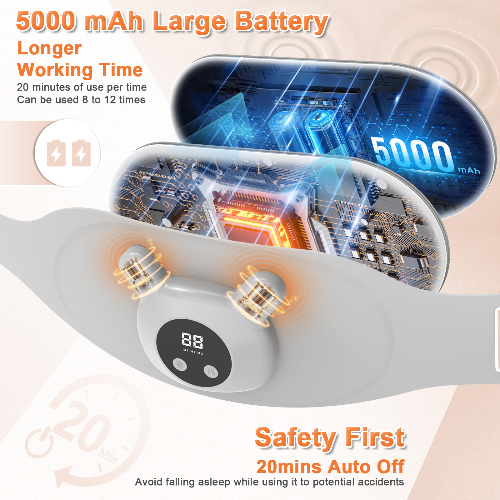 玉石按摩暖宫腰带腰部按摩器热敷震动护腰理疗仪宫寒暖腰神器腰腹