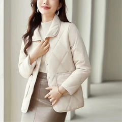 女士翻领棉服短款2025菱形格薄款冬外套棉衣其它其他