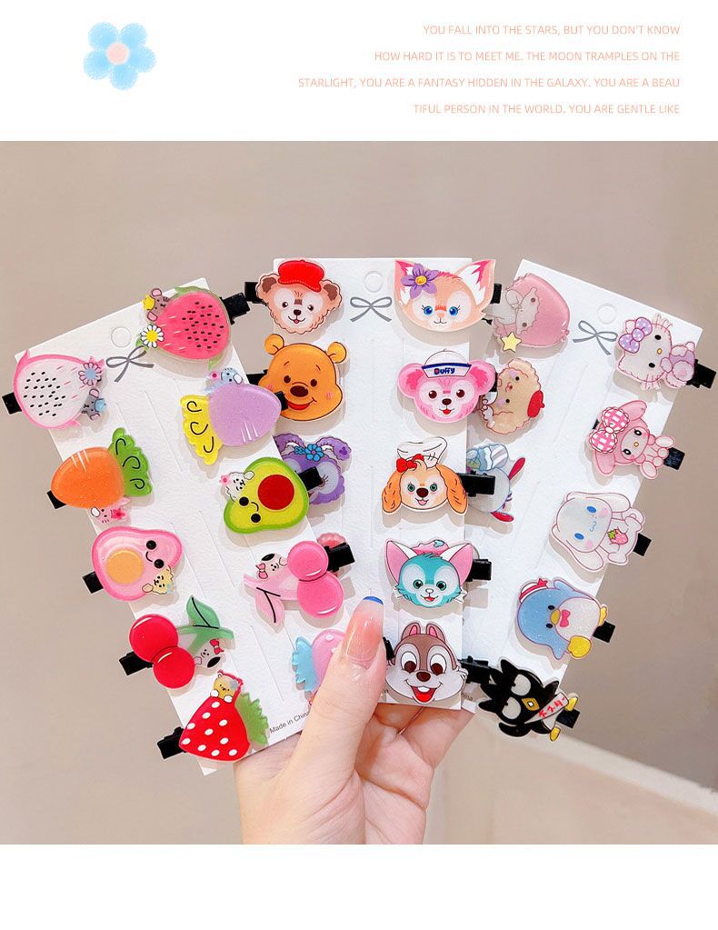 10-piece set~Acetic acid plate cartoon hair clip set