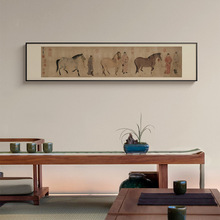 三骏图新中式客厅沙发背景墙装饰画横版茶室国画挂画样板间壁画马