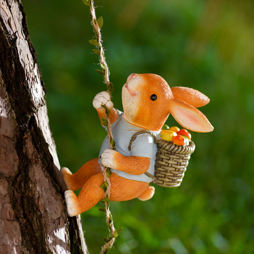 WBZ7 Garden Courtyard Ornaments Cute Rabbit Climbing Tree Wall Pendant Outdoor B&B Kindergarten Flower Pot Landscaping