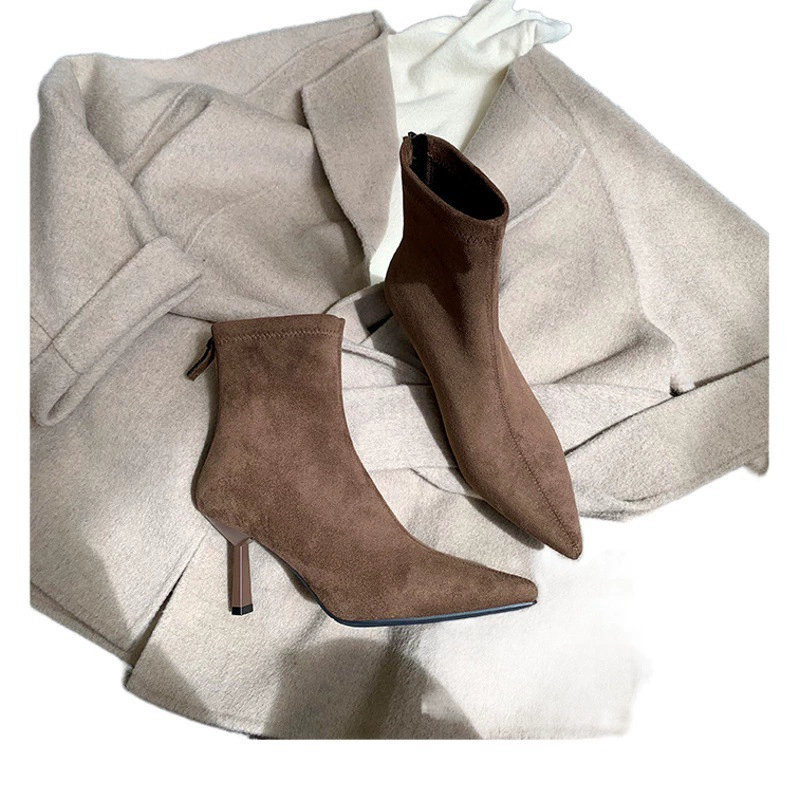 728-3 Grape MOM 2024 осенне-зимние новые европейские и американские женские сапоги на высоком каблуке с острым носком на шпильке, короткие женские сапоги на молнии