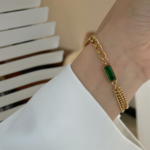Titanium steel European and American fashion ins style niche design emerald temperament bracelet female personality simple hand jewelry