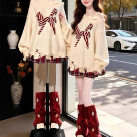 立体蝴蝶结毛衣女2025冬季新款独特漂亮韩系慵懒风加厚针织衫上衣