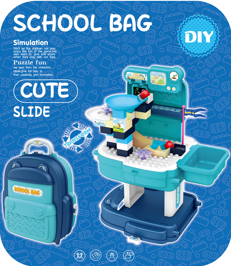 El comercio exterior de los niños DIY bloques de construcción mochila juguete bomberos coche ingeniería animal diapositiva montaje educación temprana bloques de construcción traje