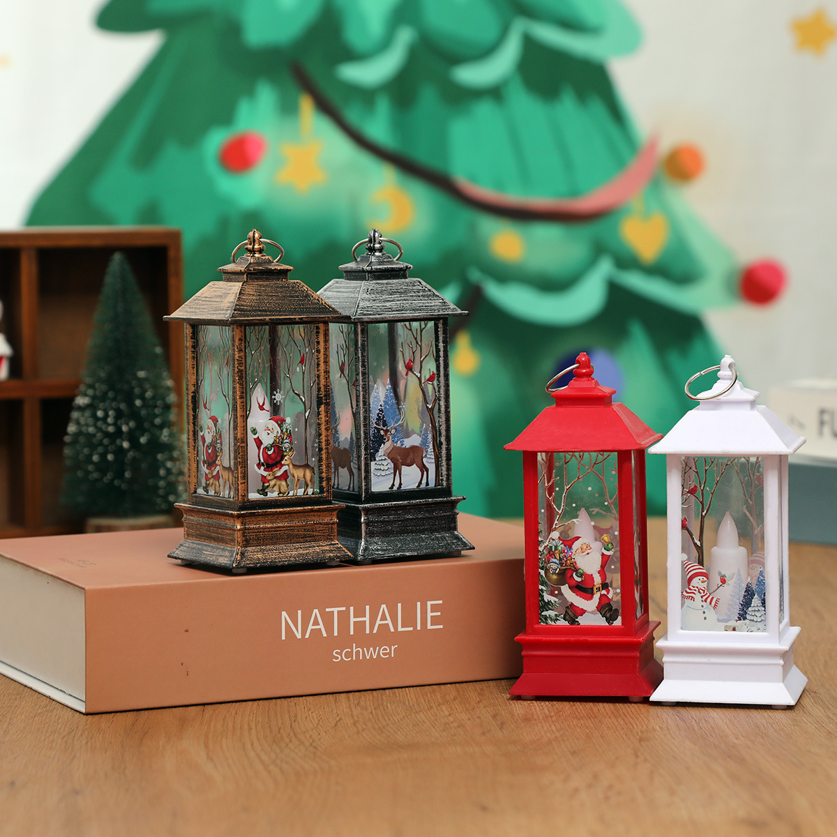 Navidad transfronteriza LED vela electrónica simulación vela de escritorio retro portátil luz de noche decoración luz de viento